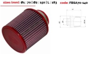 Universeel conisch filter BMC Single Air Metalen top 70 mm